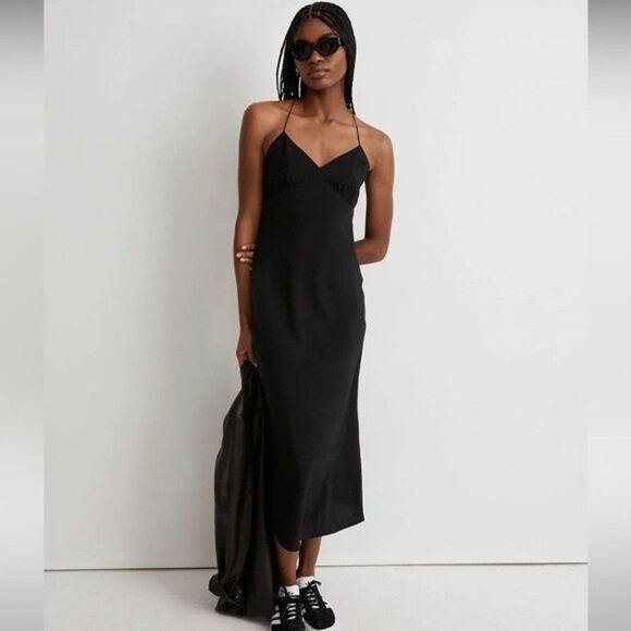 Madewell Layton Midi Slip Dress Size 0 in Black NWT - Picture 1 of 8